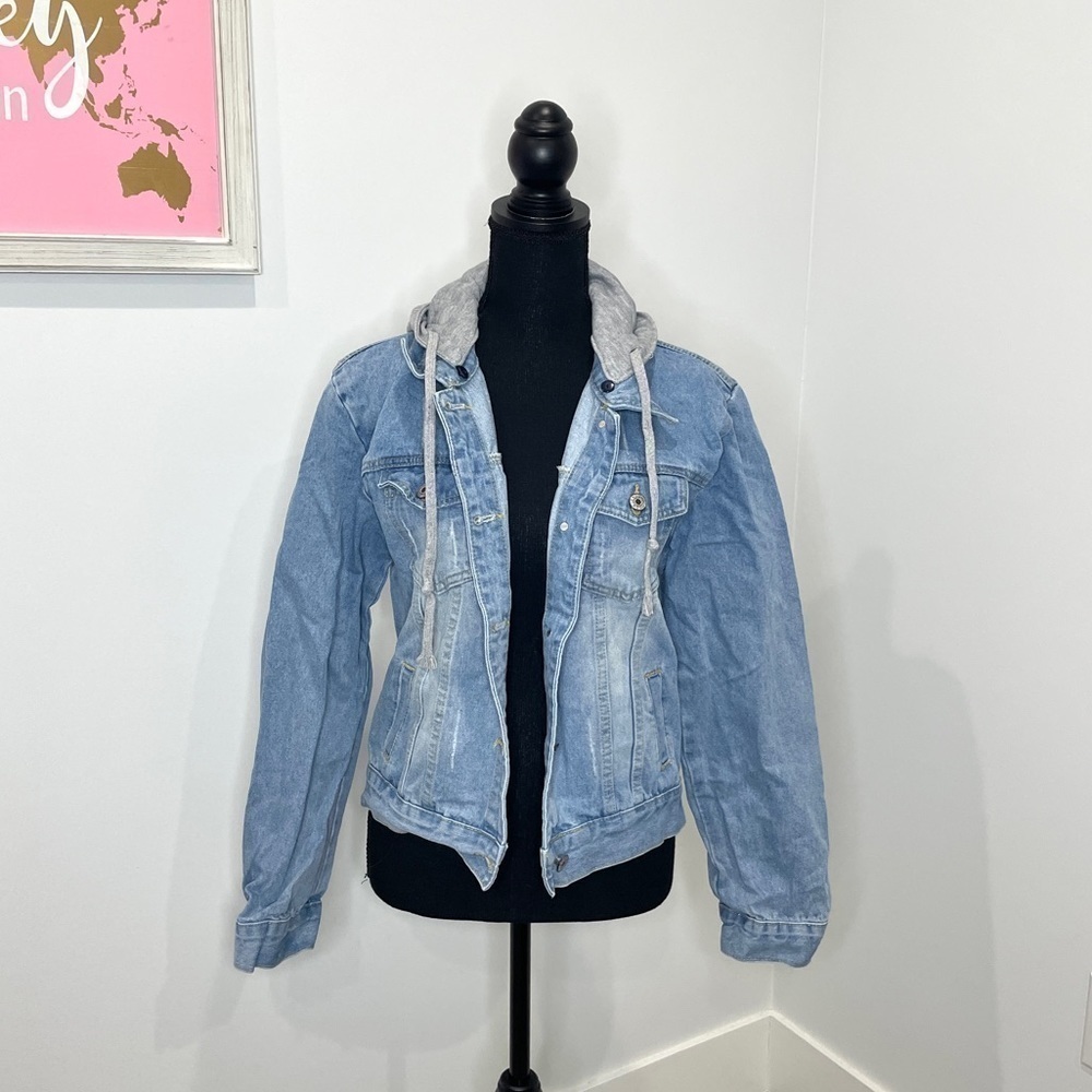 Women’s Jean Jacket with Gray Hood